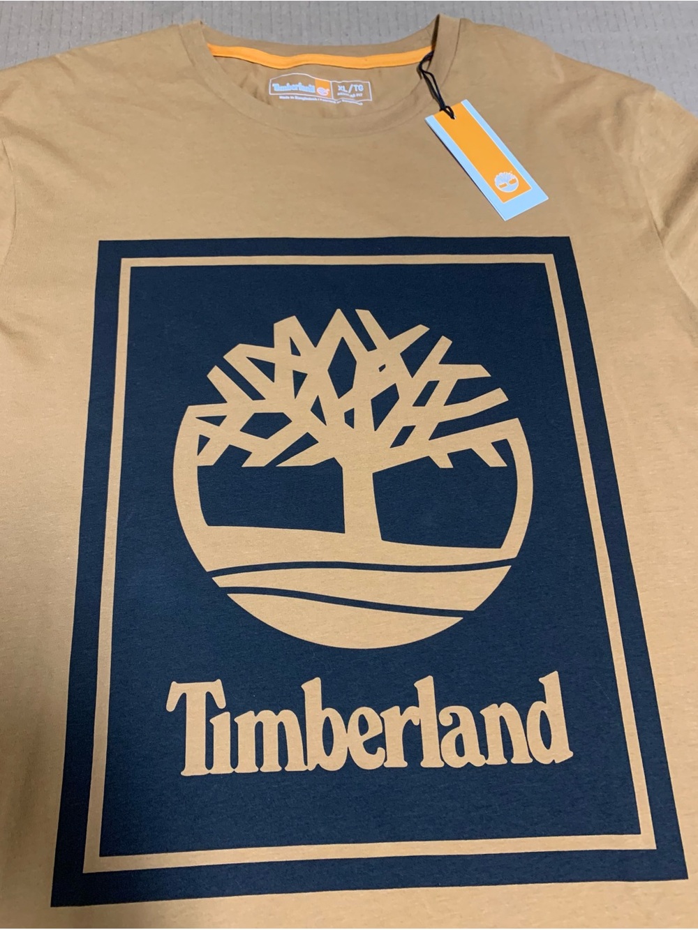 Timberland Mens XL TAN Long Sleeve Box Logo Graphic Tee - New with tag